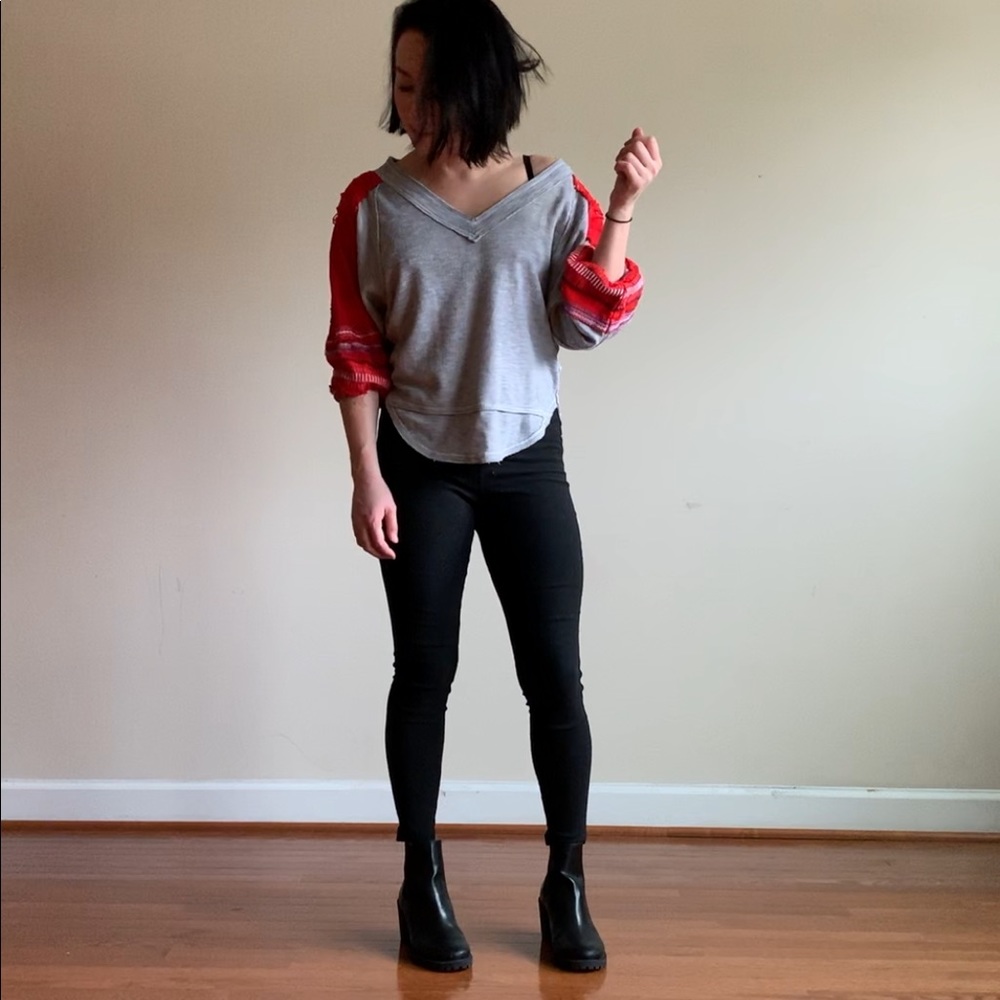 Free People Boho blouse in Red/gray